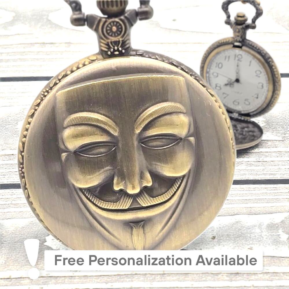 Hacker Mask Pocket Watch – Personalized Bronze Cyber Style Vintage Gift Idea